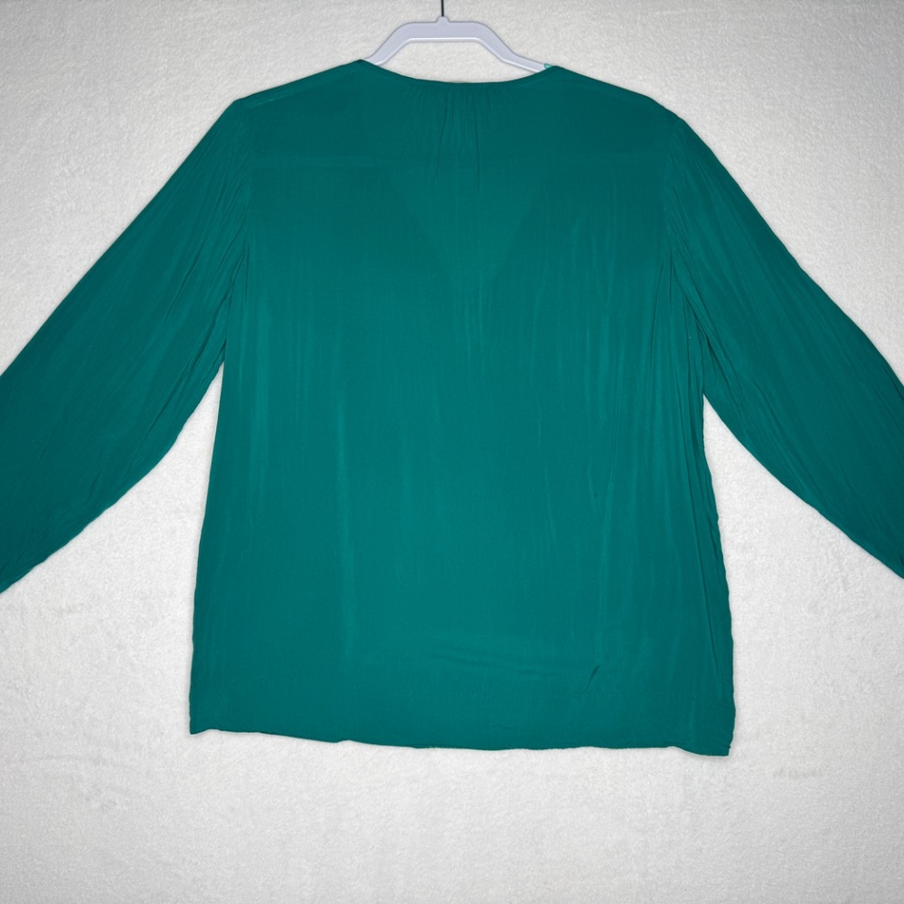 Michael Michael Kors Blouse M Teal Emerald Boho Gold Studded‎ Long Sleeve Top - Picture 2 of 6